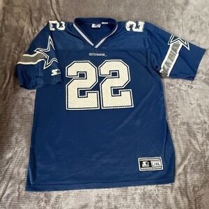 Vintage 1995 Starter Dallas Cowboys Emmitt Smith #22 Jersey Mens L/XL Blue NFL